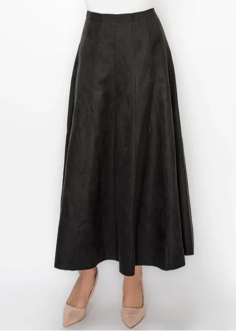 Panelled Suede Look Skirt in Black