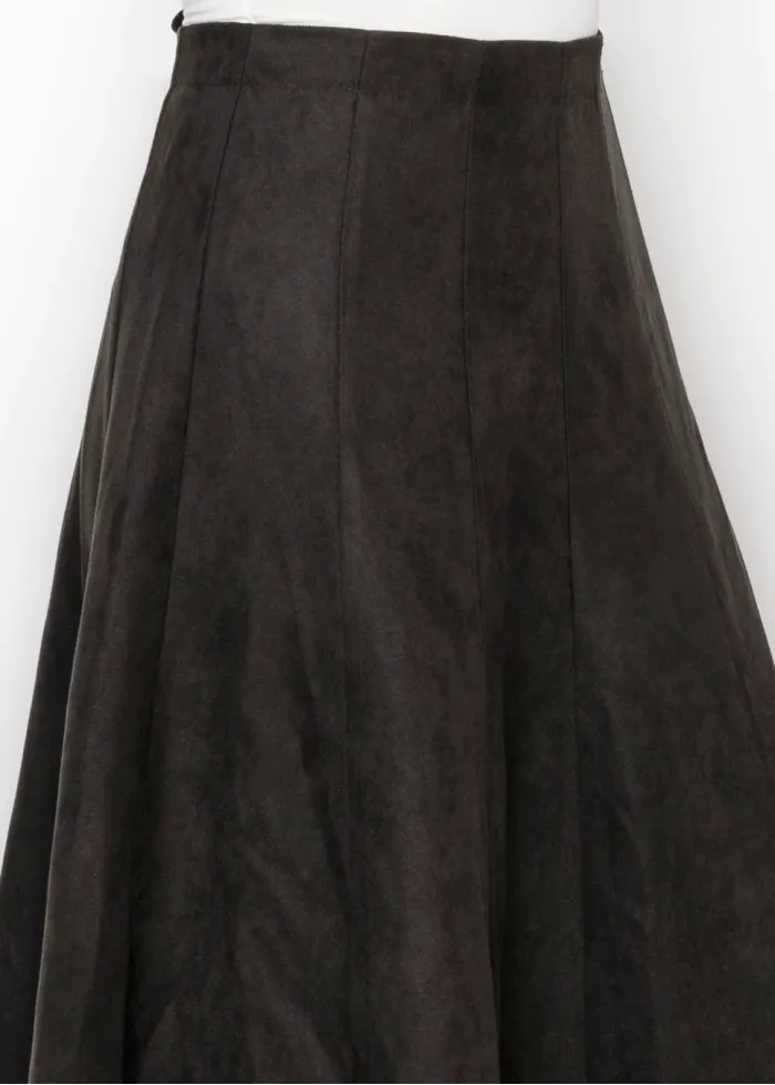 Panelled Suede Look Skirt in Black