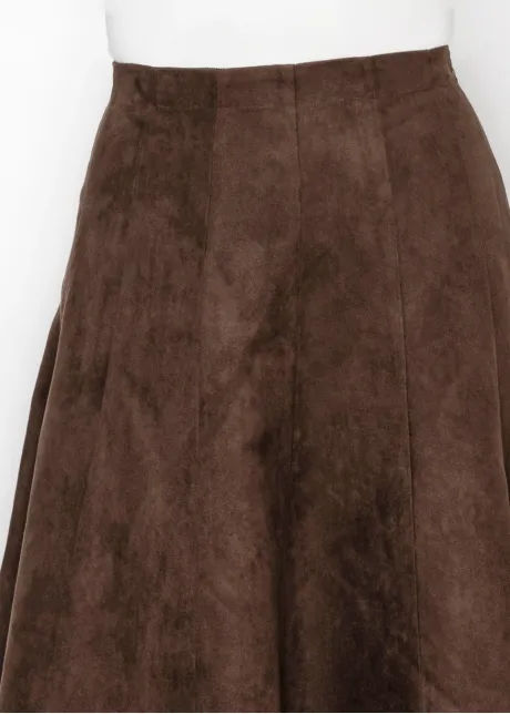 Ankle Length Suede Look Skirt in Brown