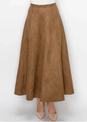Long Camel Skirt in Soft Suede