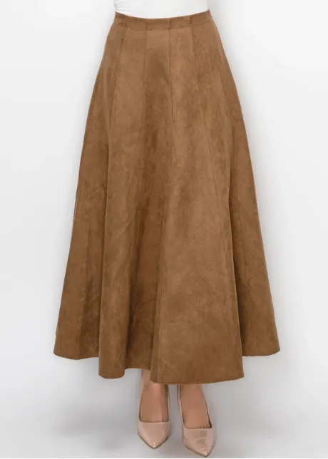 Long Camel Skirt in Soft Suede