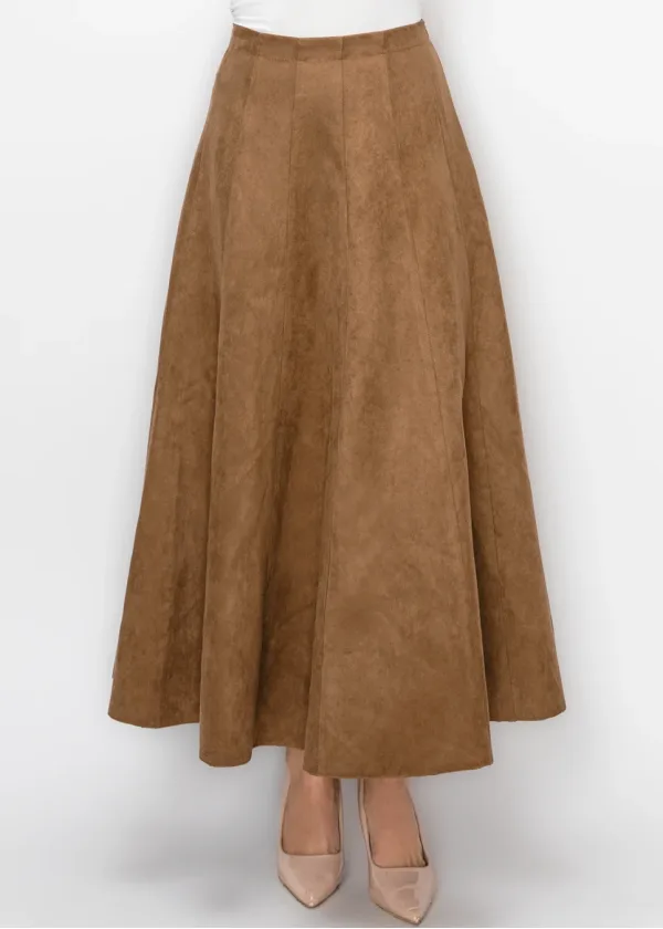 Long Camel Skirt in Soft Suede