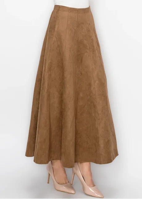 Long Camel Skirt in Soft Suede