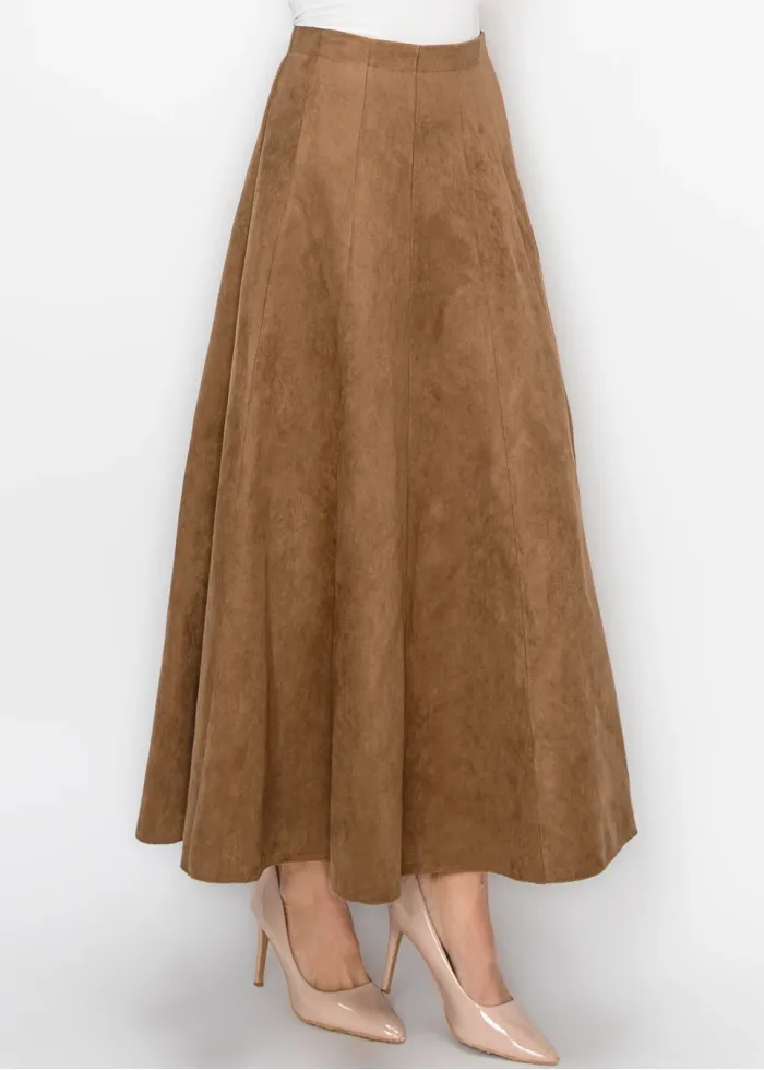 Long Camel Skirt in Soft Suede