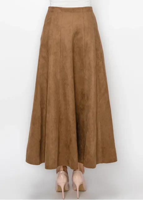 Long Camel Skirt in Soft Suede