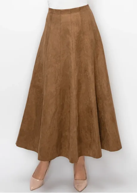 Long Camel Skirt in Soft Suede
