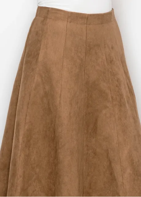 Long Camel Skirt in Soft Suede