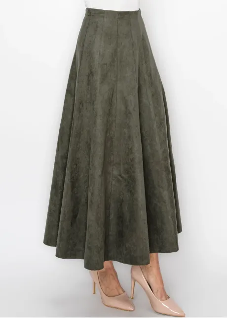 Ankle Length Olive Green A-Line Skirt
