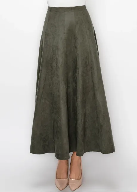 Ankle Length Olive Green A-Line Skirt