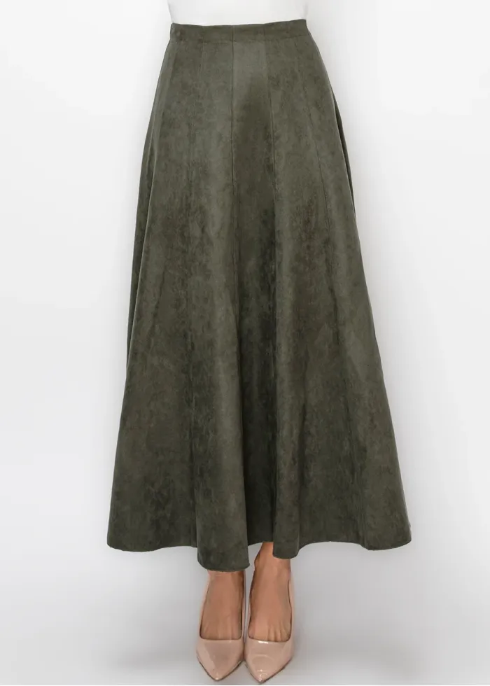 Ankle Length Olive Green A-Line Skirt