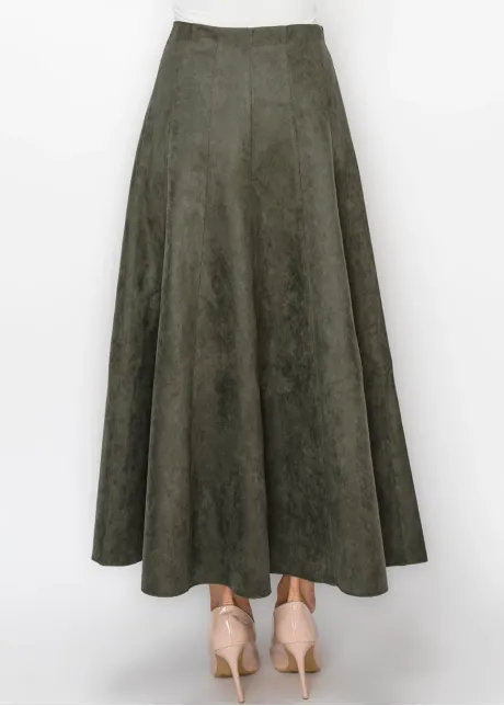 Ankle Length Olive Green A-Line Skirt