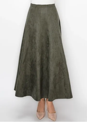 Ankle Length Olive Green A-Line Skirt