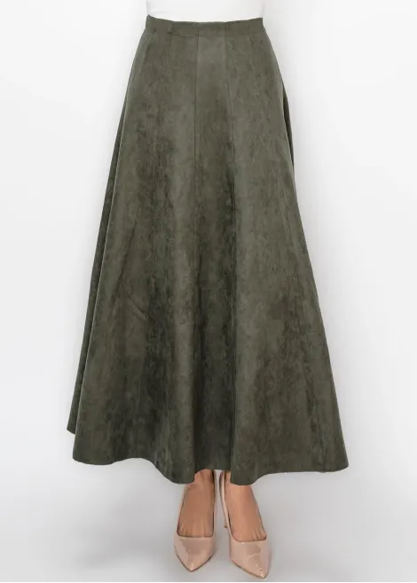 Ankle Length Olive Green A-Line Skirt