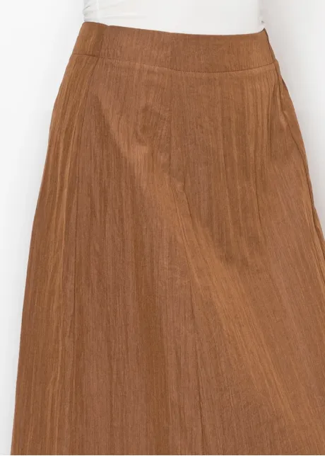 Long Brown A-Line Skirt in Crinkle Texture