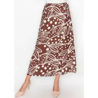 Leaf Print A Line Skirt in Burgundy