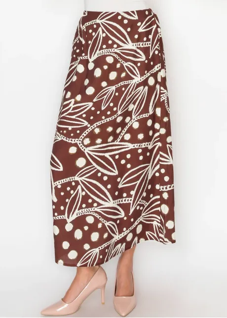 Leaf Print A Line Skirt in Burgundy
