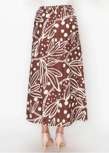 Leaf Print A Line Skirt in Burgundy