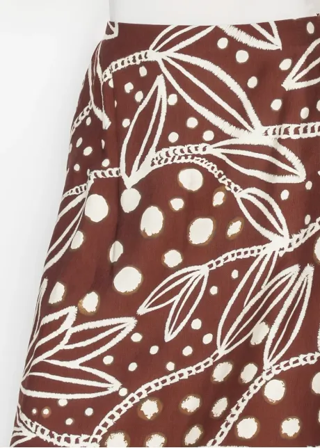 Leaf Print A Line Skirt in Burgundy