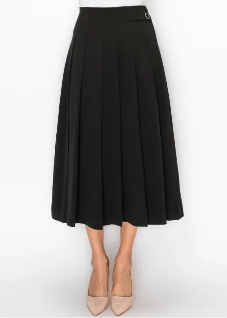 Black Pleated Skirt with Buckle Detail