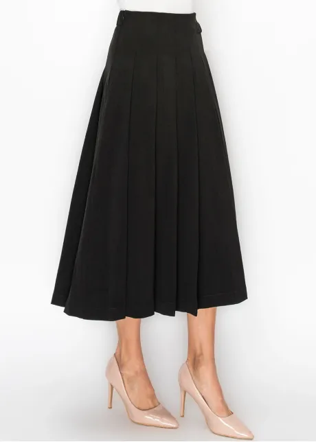 Black Pleated Skirt with Buckle Detail