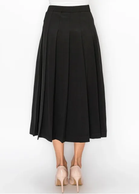 Black Pleated Skirt with Buckle Detail