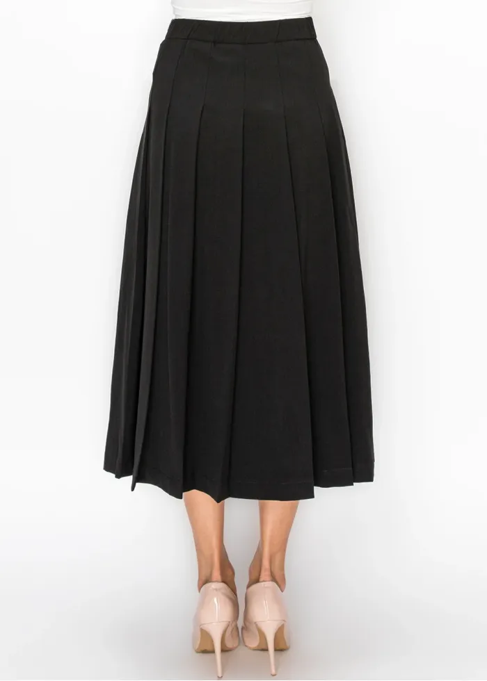 Black Pleated Skirt with Buckle Detail