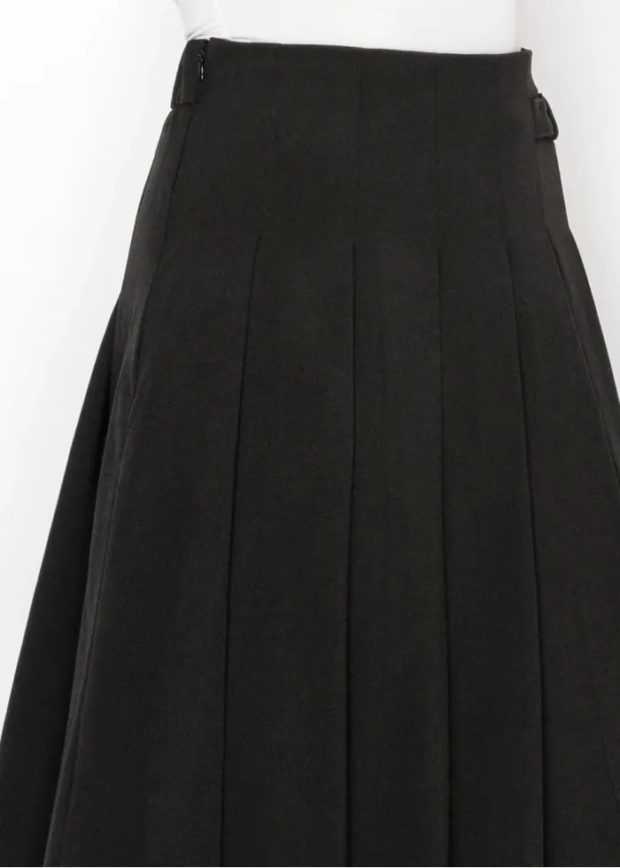 Black Pleated Skirt with Buckle Detail