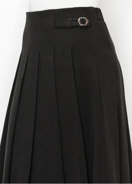 Black Pleated Skirt with Buckle Detail