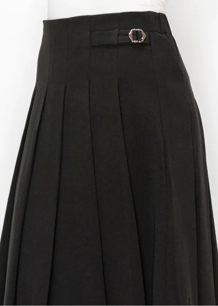 Black Pleated Skirt with Buckle Detail