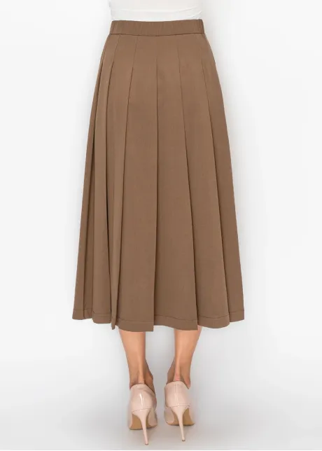 Brown Pleated Skirt with Buckle Detail