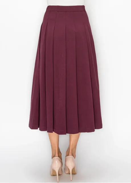 Burgundy Pleated Skirt with Buckle Detail