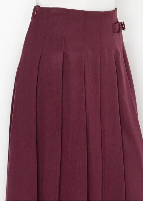 Burgundy Pleated Skirt with Buckle Detail