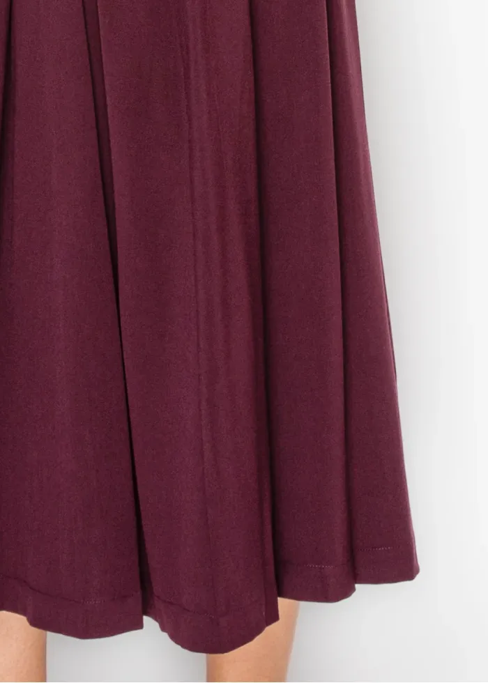 Burgundy Pleated Skirt with Buckle Detail