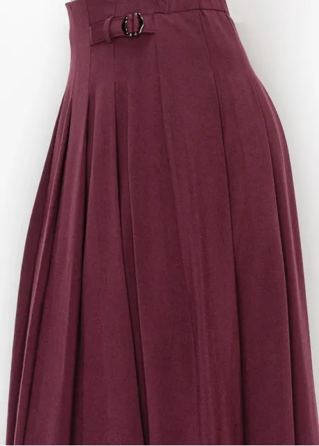 Burgundy Pleated Skirt with Buckle Detail