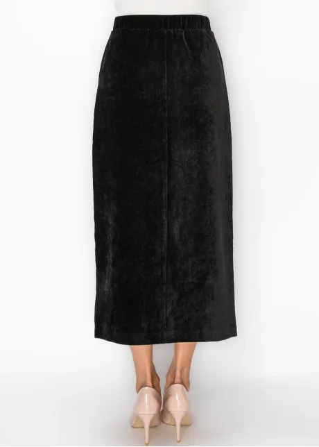 Button Front Corduroy Skirt in Black