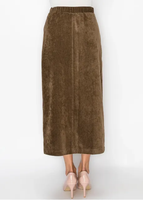Button Front Corduroy Skirt in Brown