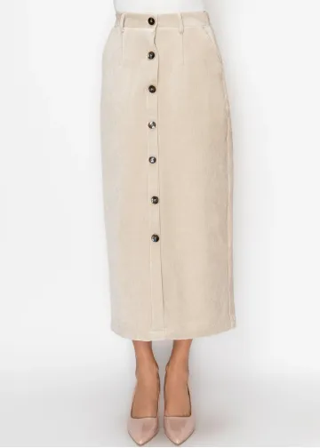 Cream Button-Front Straight Skirt