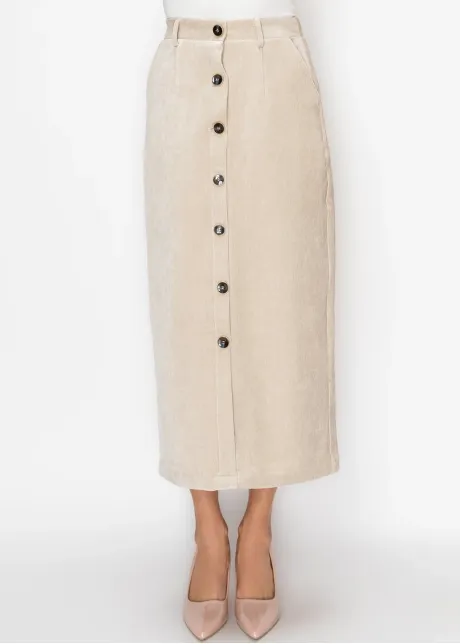 Cream Button-Front Straight Skirt
