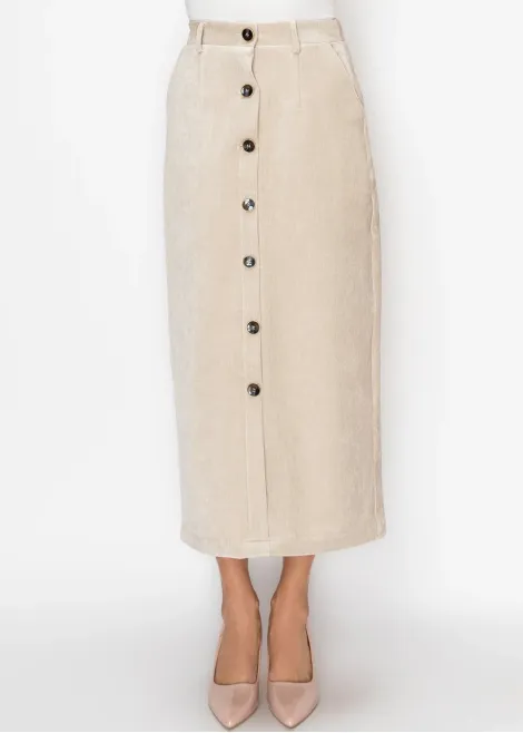 Cream Button-Front Straight Skirt
