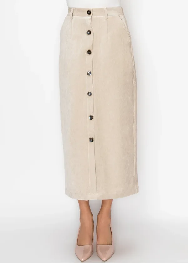 Cream Button-Front Straight Skirt