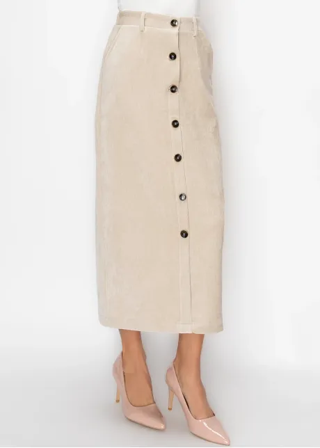 Cream Button-Front Straight Skirt