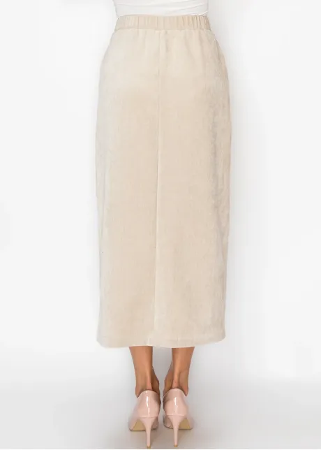 Cream Button-Front Straight Skirt