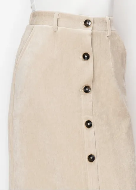 Cream Button-Front Straight Skirt