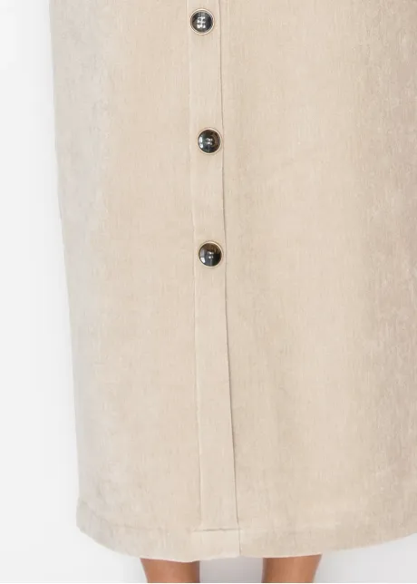 Cream Button-Front Straight Skirt