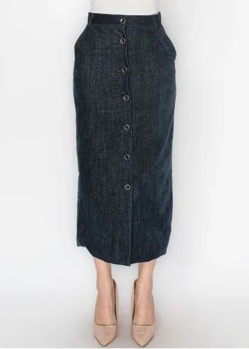 The Button Skirt, in Washed Navy