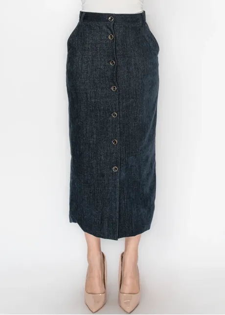 The Button Skirt, in Washed Navy