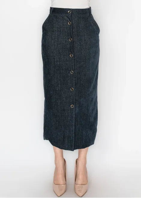 The Button Skirt, in Washed Navy