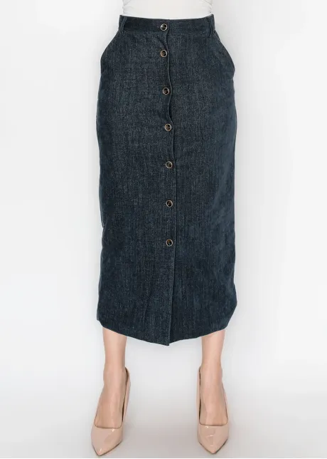 The Button Skirt, in Washed Navy