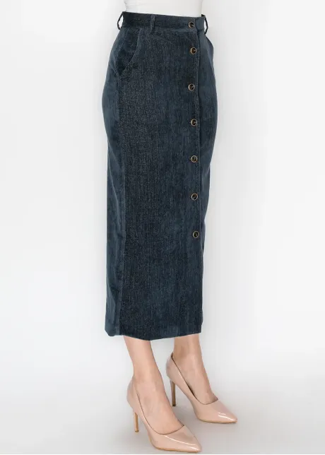The Button Skirt, in Washed Navy