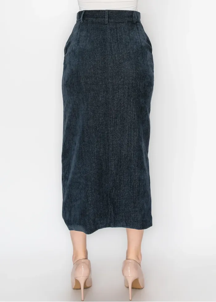 The Button Skirt, in Washed Navy